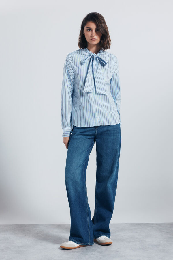 Springfield striped bow or tie neck blouse blue