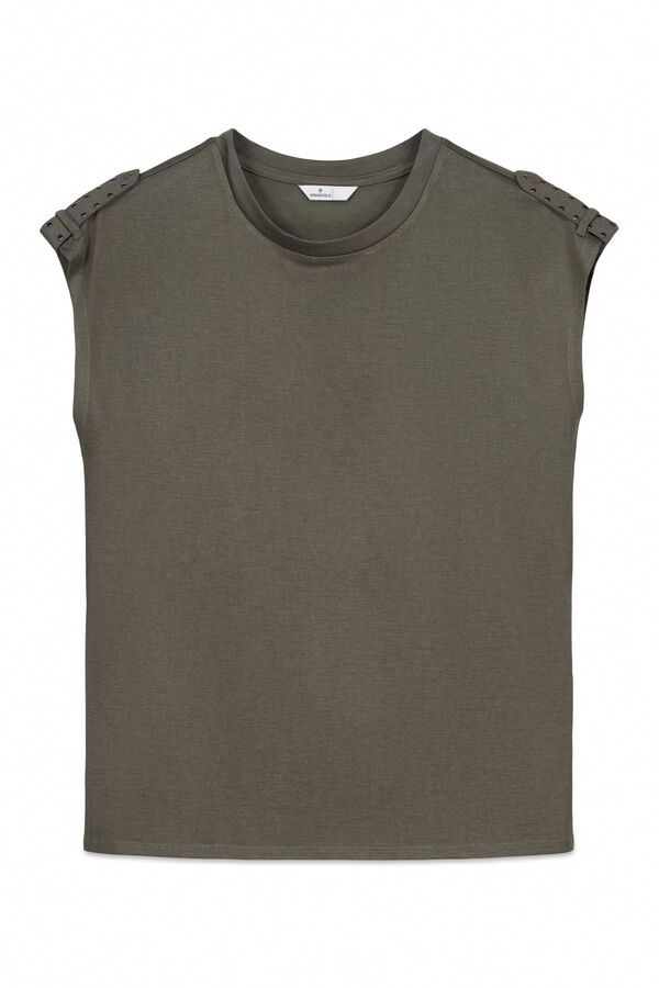 Springfield Camiseta tachas b&aacute;sica kaki