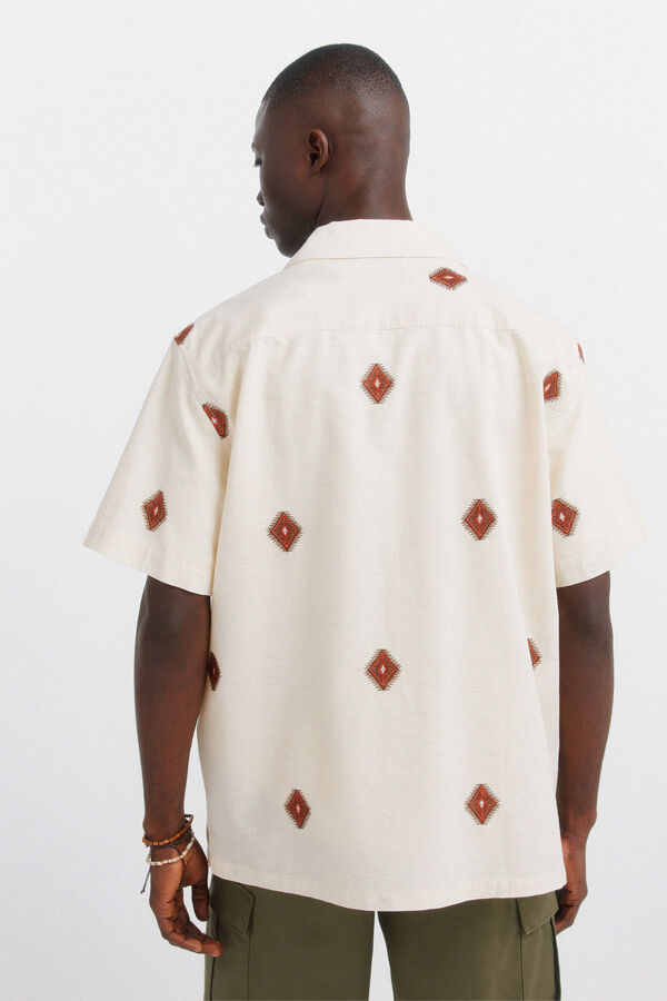 Springfield Camisa de manga curta bordada bege
