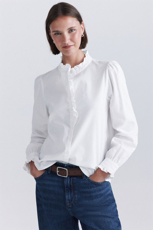 Springfield Camisa gola mao com folhos branco