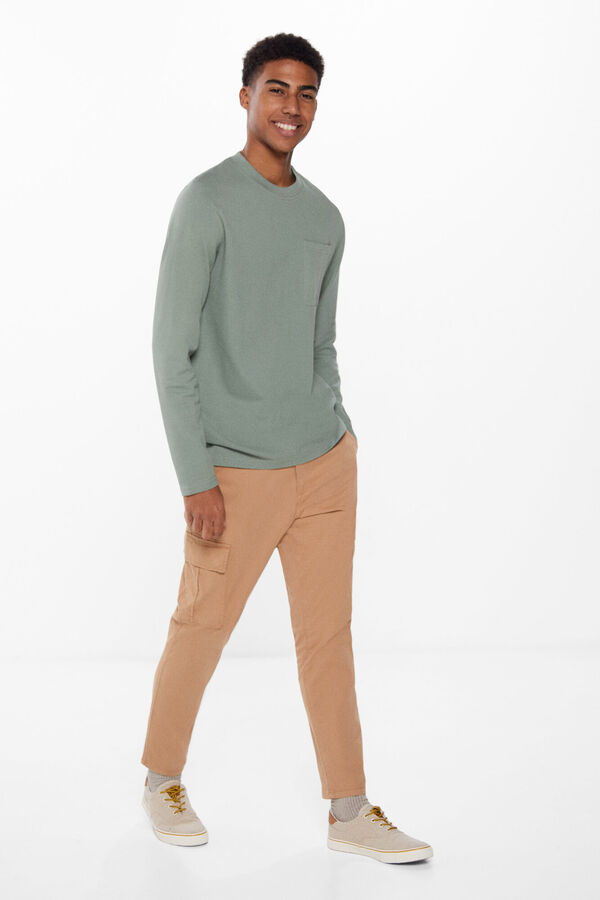 Springfield Long-sleeved piqué T-shirt with pocket green