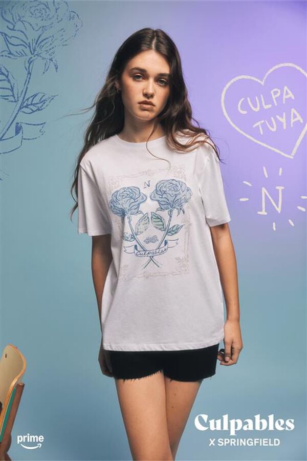 Springfield Vestidos Camiseta Estampada Camisetas Mujer