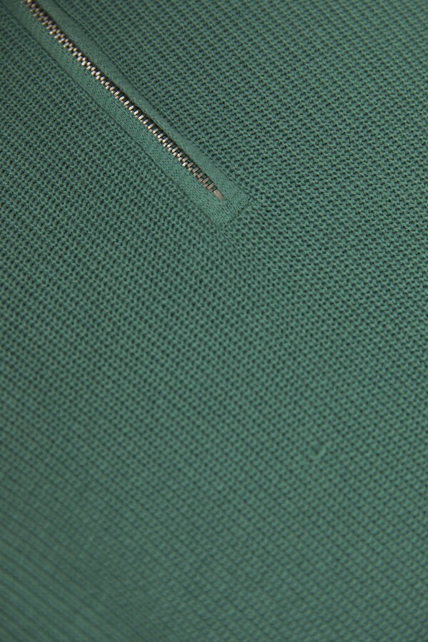Springfield Pullover mit kurzem Kragenreißverschluss Perlmuster grün