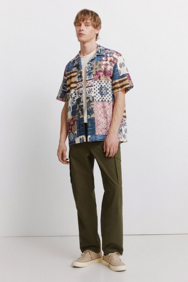 Springfield Camisa de manga curta com estampado patchwork rosa