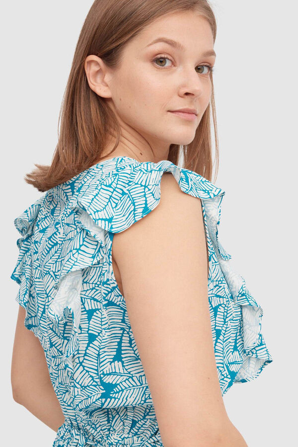 Springfield Printed short playsuit with ruffles blue