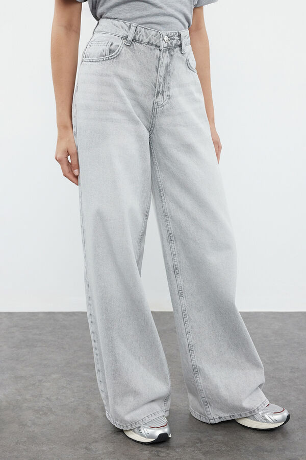 Trendyol Jeans wide leg de cintura alta cinzento