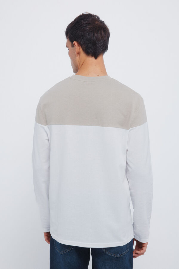 Springfield Long sleeve piqu&eacute; cut-out T-shirt beige