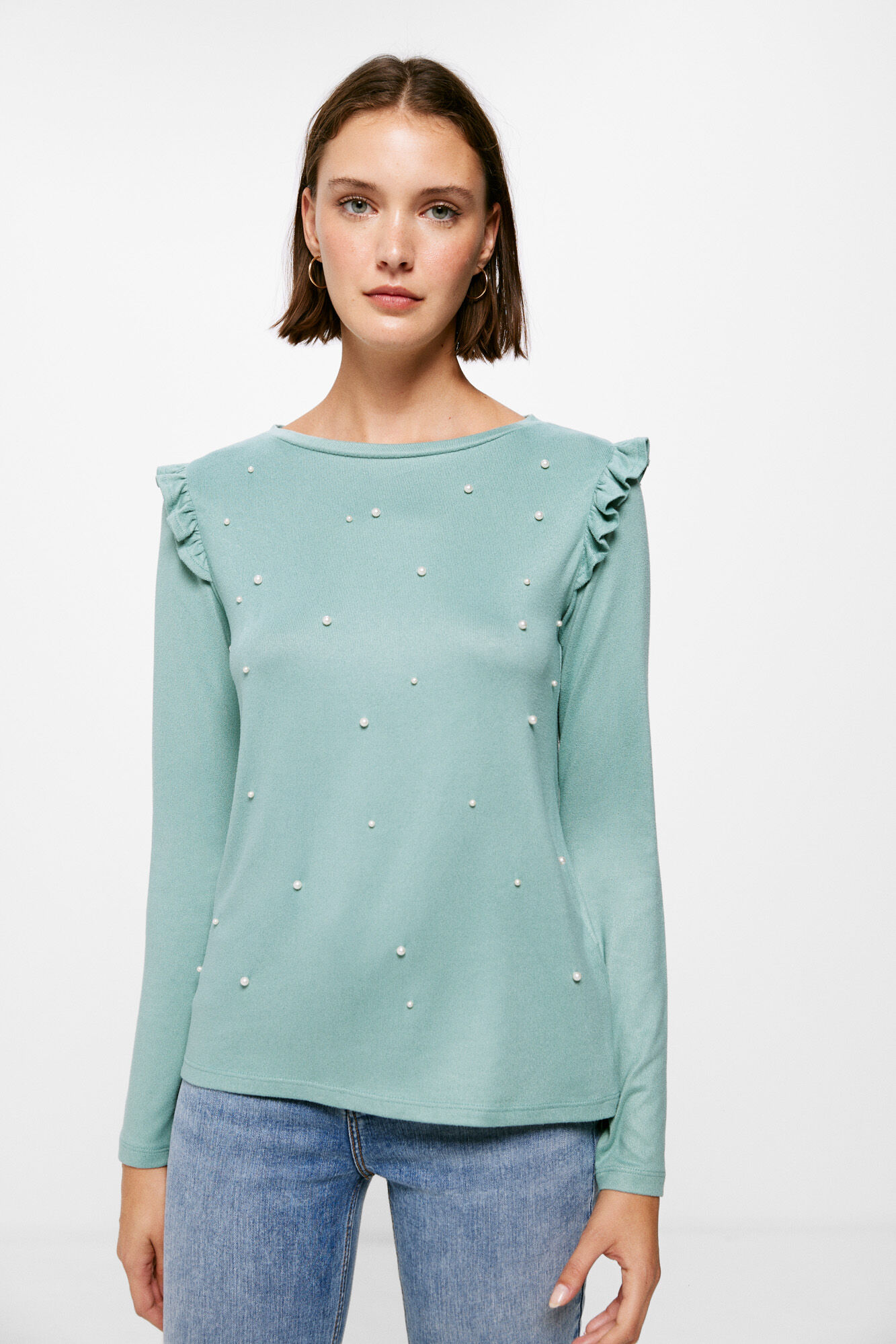 Springfield Damen Jersei – Langes Basic-Jersey-Shirt, Aus Qualitativ Hochwertiger Baumwolle, Urbaner Style