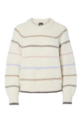 Pieces Striped jersey-knit round neck jumper grey