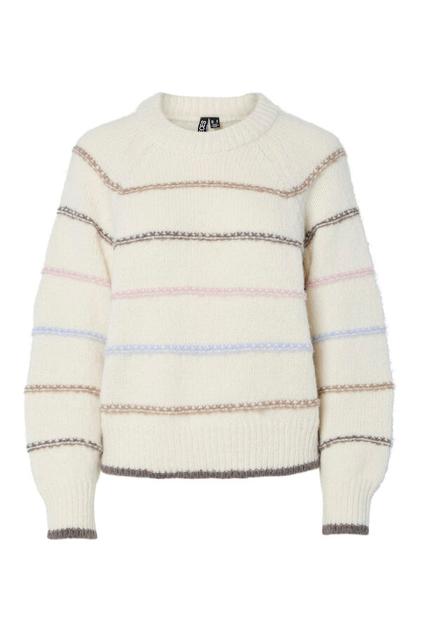 Pieces Striped jersey-knit round neck jumper grey