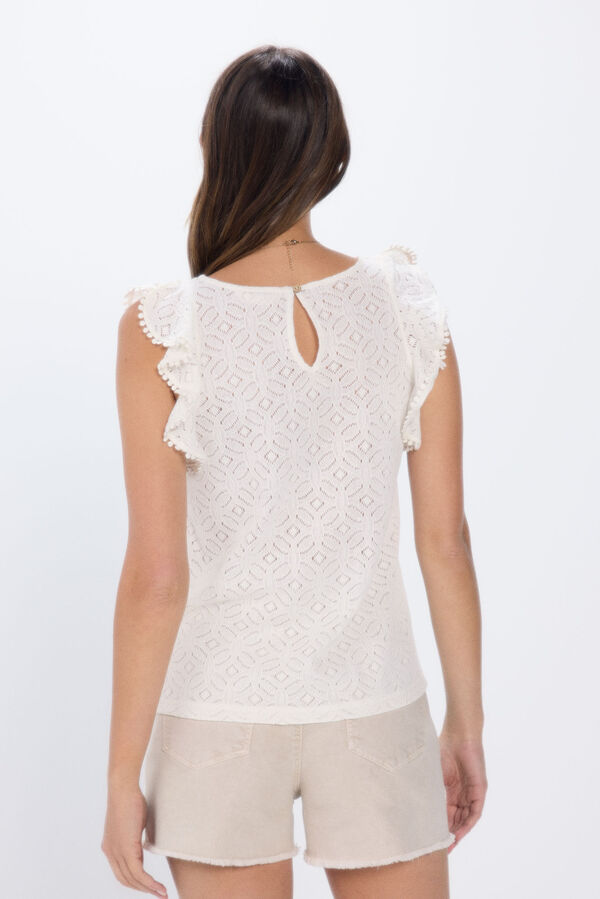 Springfield Crochet textured ruffles top  white