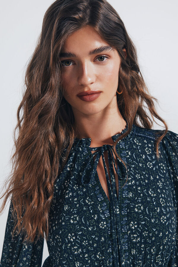 Springfield Short dress with a border print blue