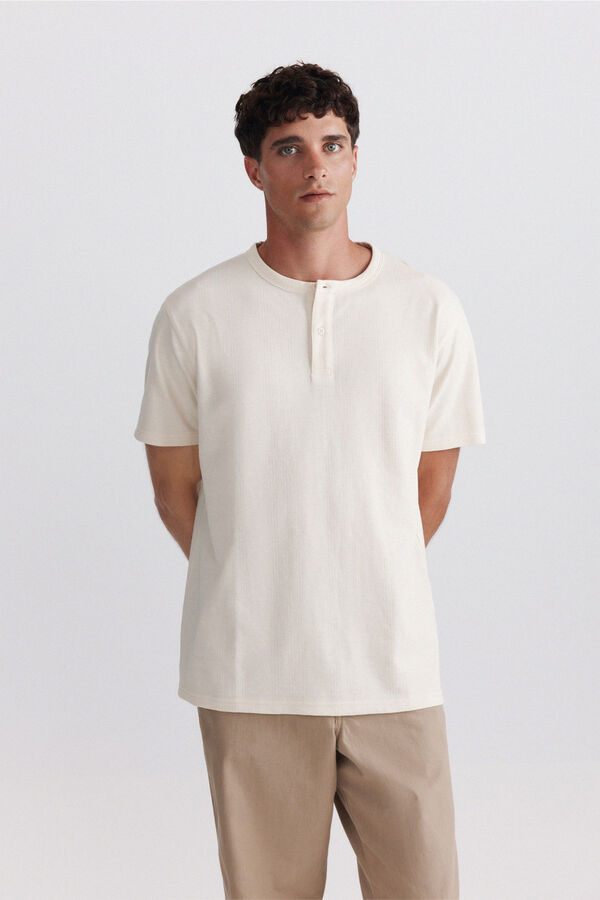 Springfield Piqu&eacute; texture Henley T-shirt white
