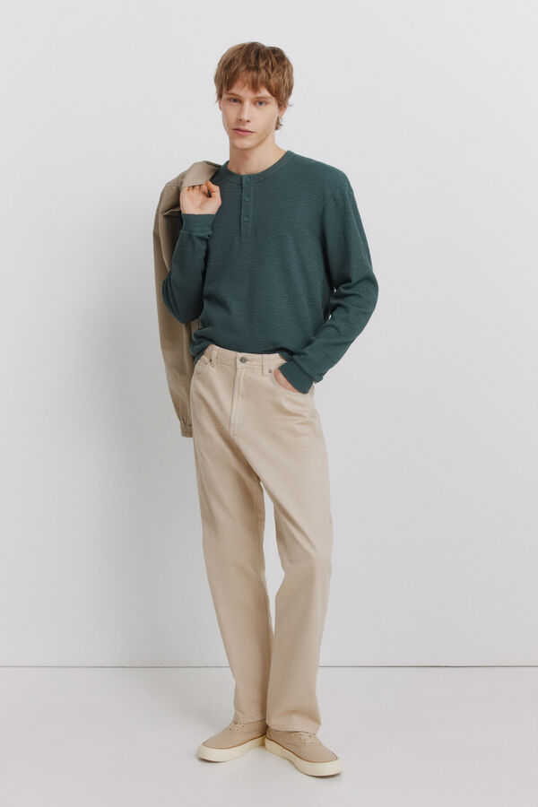 Springfield Checked placket long sleeve T-shirt blue