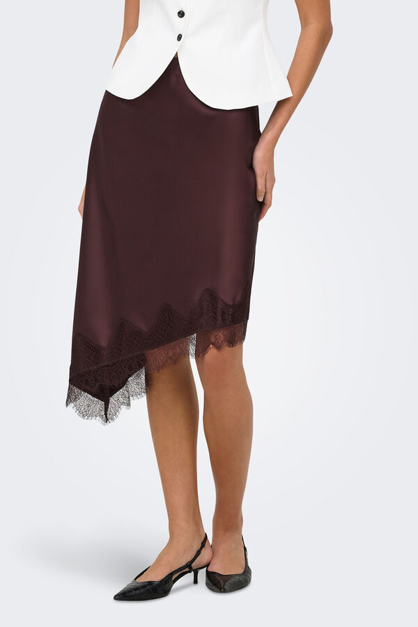 Only Asymmetric satin-finish skirt nude