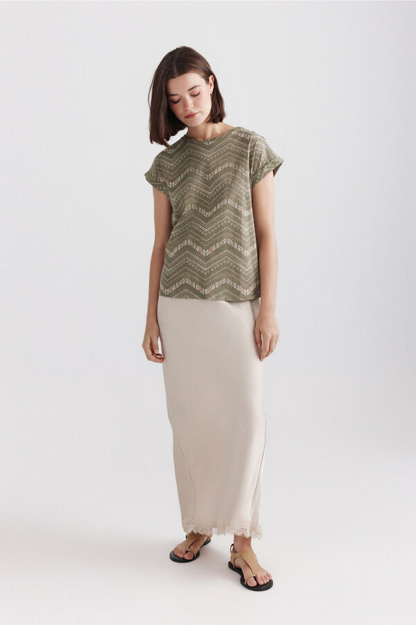 Springfield Printed T-shirt with buttons beige