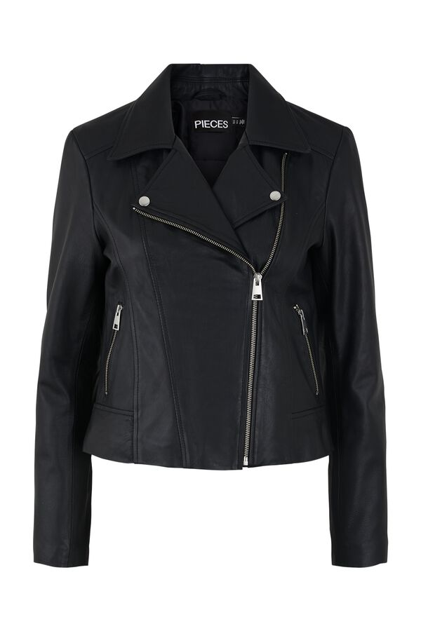 Pieces Leather biker jacket black