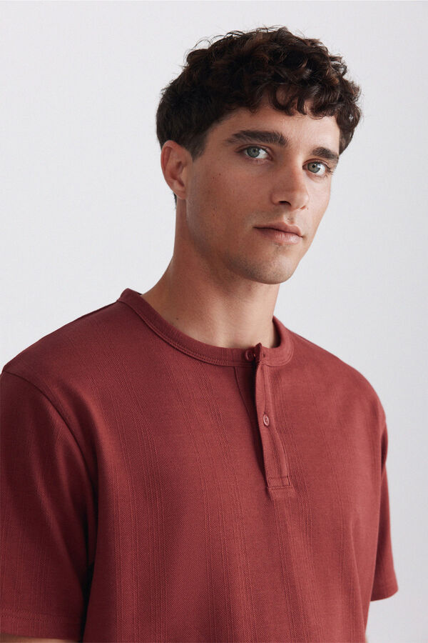 Springfield Piqu&eacute; texture Henley T-shirt red