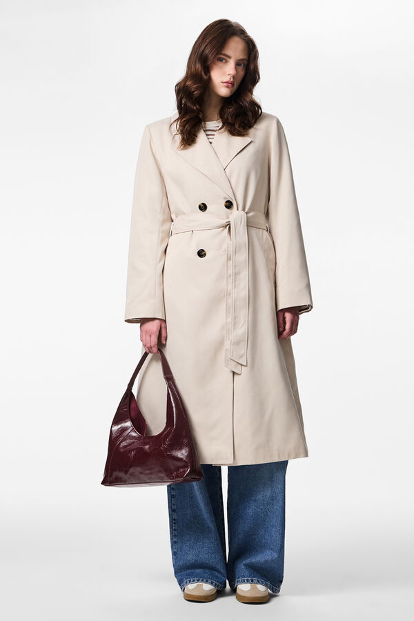 Pieces Long trench coat with belt grey