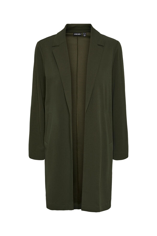 Springfield 3/4-length jacket with no buttons and lapel collar. green