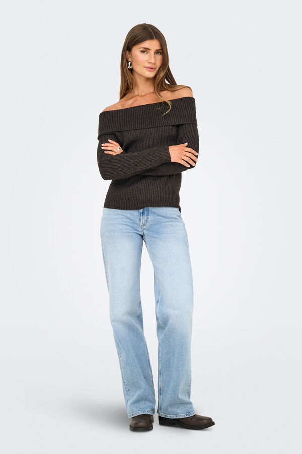 Only Jersey cuello barco vuelto marr&oacute;n