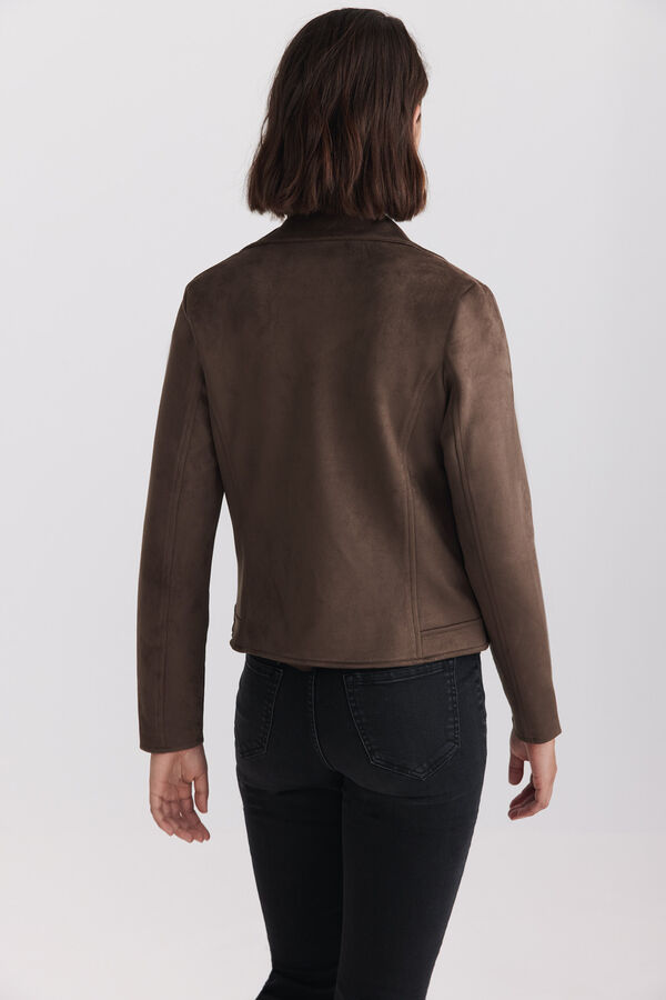 Springfield Faux suede biker jacket nude