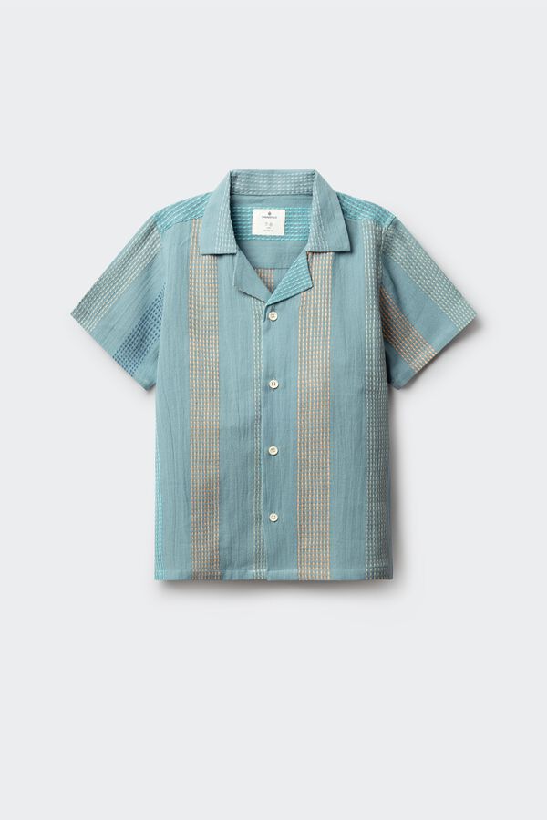 Springfield Kids Striped embroidered short sleeve shirt for boys blue
