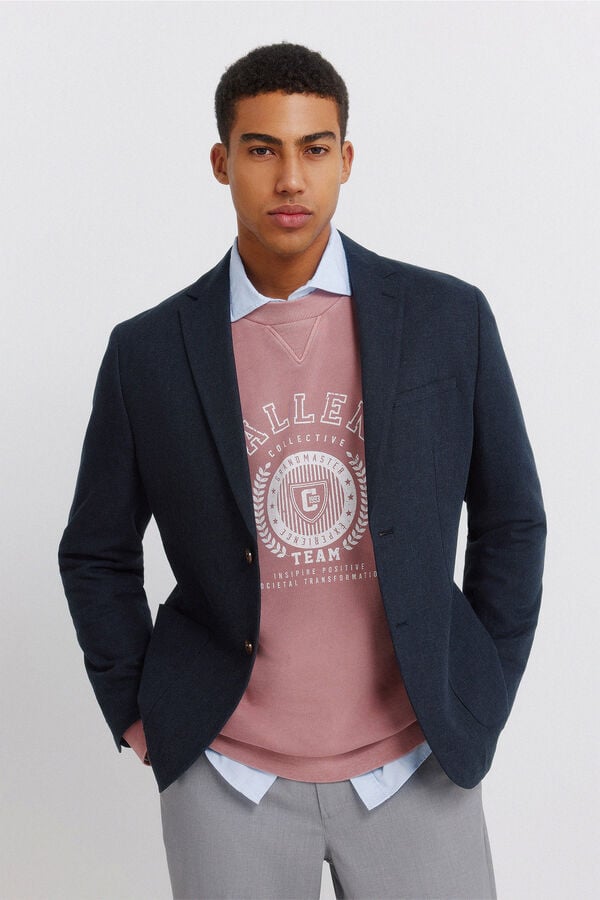 Springfield Blazer lino algod&oacute;n azul