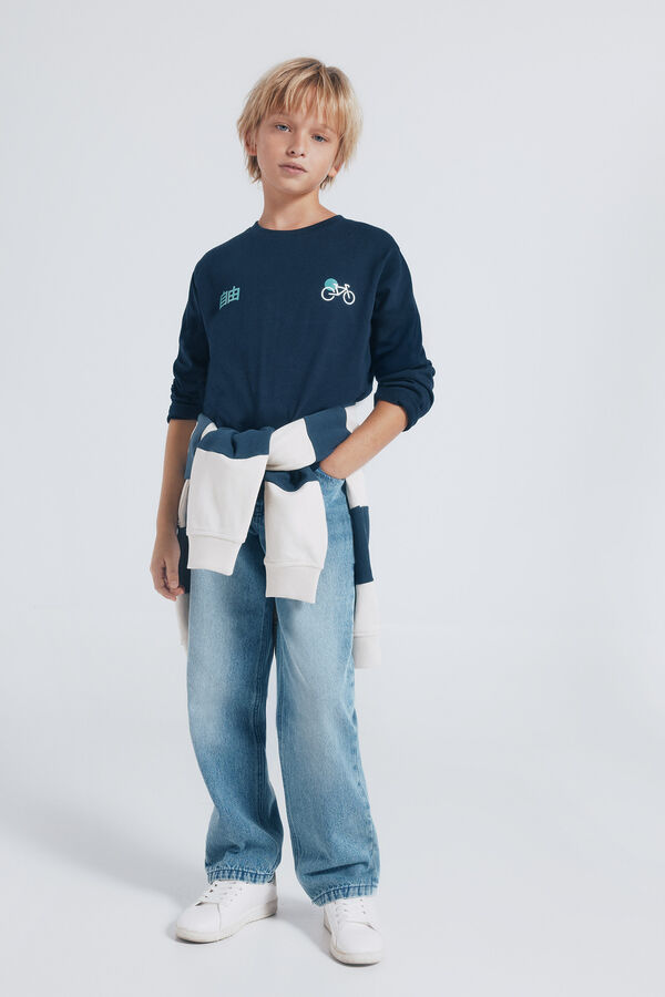 Springfield Kids Camisa de manga comprida de bicicleta japonesa para meninos azul