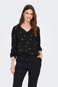 Springfield Printed round neck blouse with long sleeves black