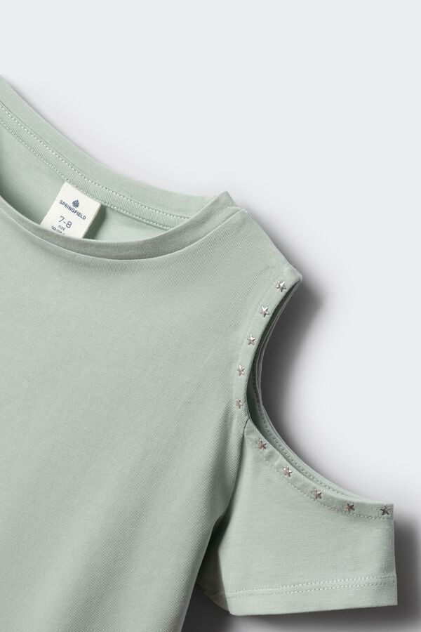 Springfield Kids Majica kratkih rukava za devojčice sa otvorenim ramenima i nitnama Zelena