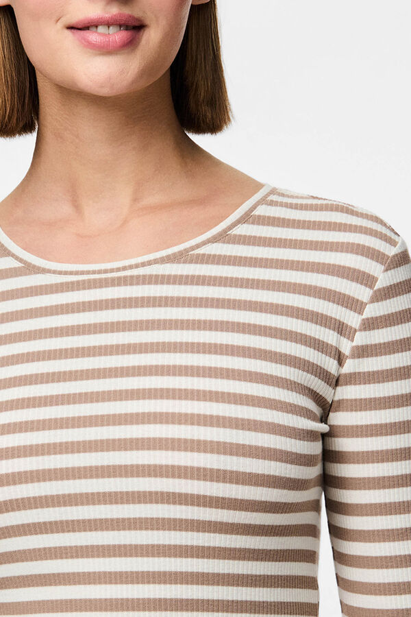 Pieces Ribbed long-sleeve T-shirt nude