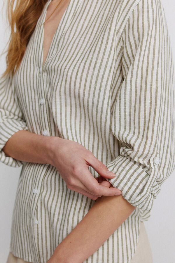 Springfield Linen-look mandarin collar shirt printed