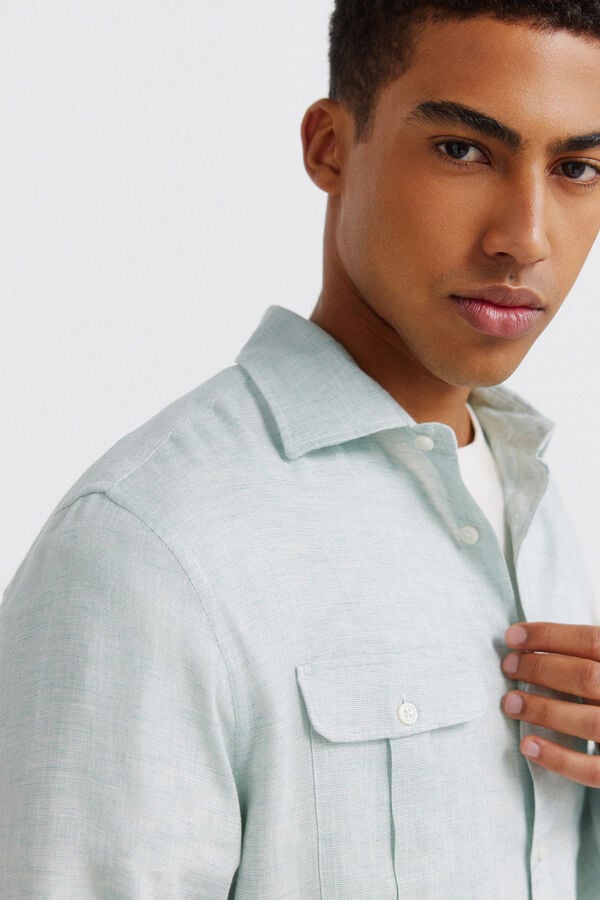 Springfield Linen viscose pockets T-shirt green