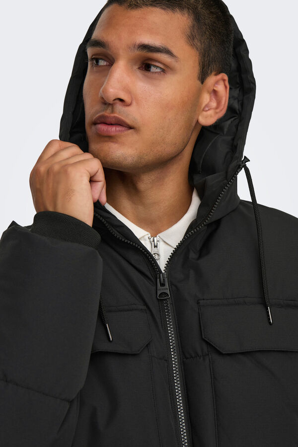 Only & Sons Puffer jacket with hood black