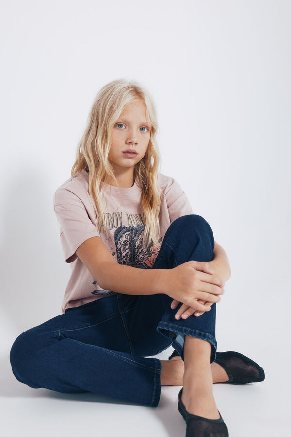 Springfield Kids Camiseta feminina com botas de cowboy rosa