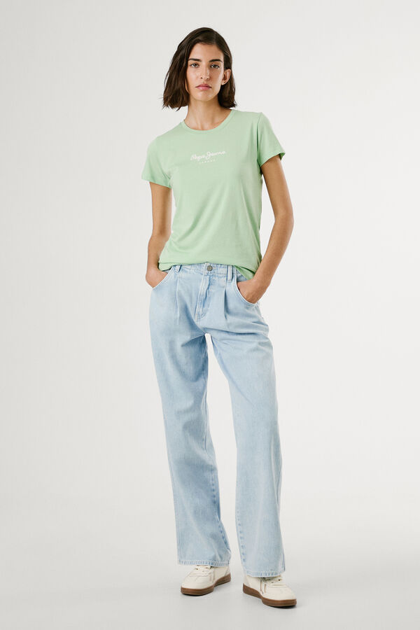 Pepe Jeans Camiseta b&aacute;sica manga corta logo frontal verde