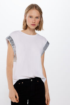 Springfield Short-sleeved sequinned T-shirt white