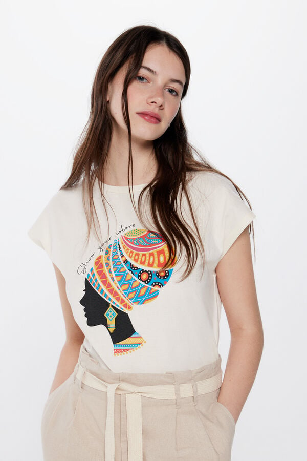 Springfield Majica sa etno grafičkim printom braon