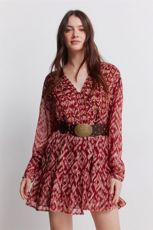 Springfield Sequinned chiffon short dress printed