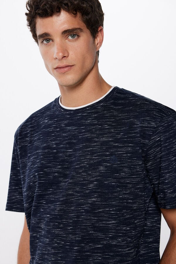Springfield Double layer textured T-shirt navy