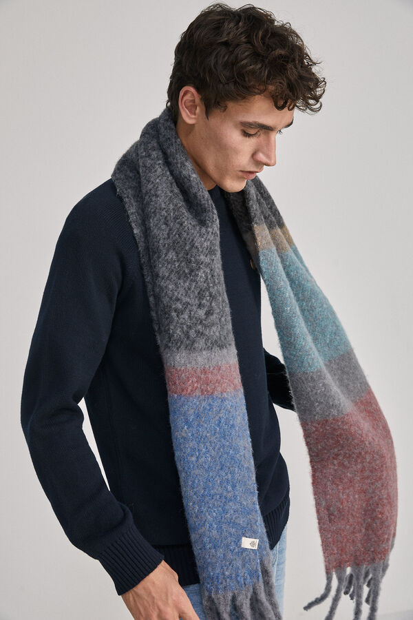 Springfield Colour block wool blend scarf tamno plava