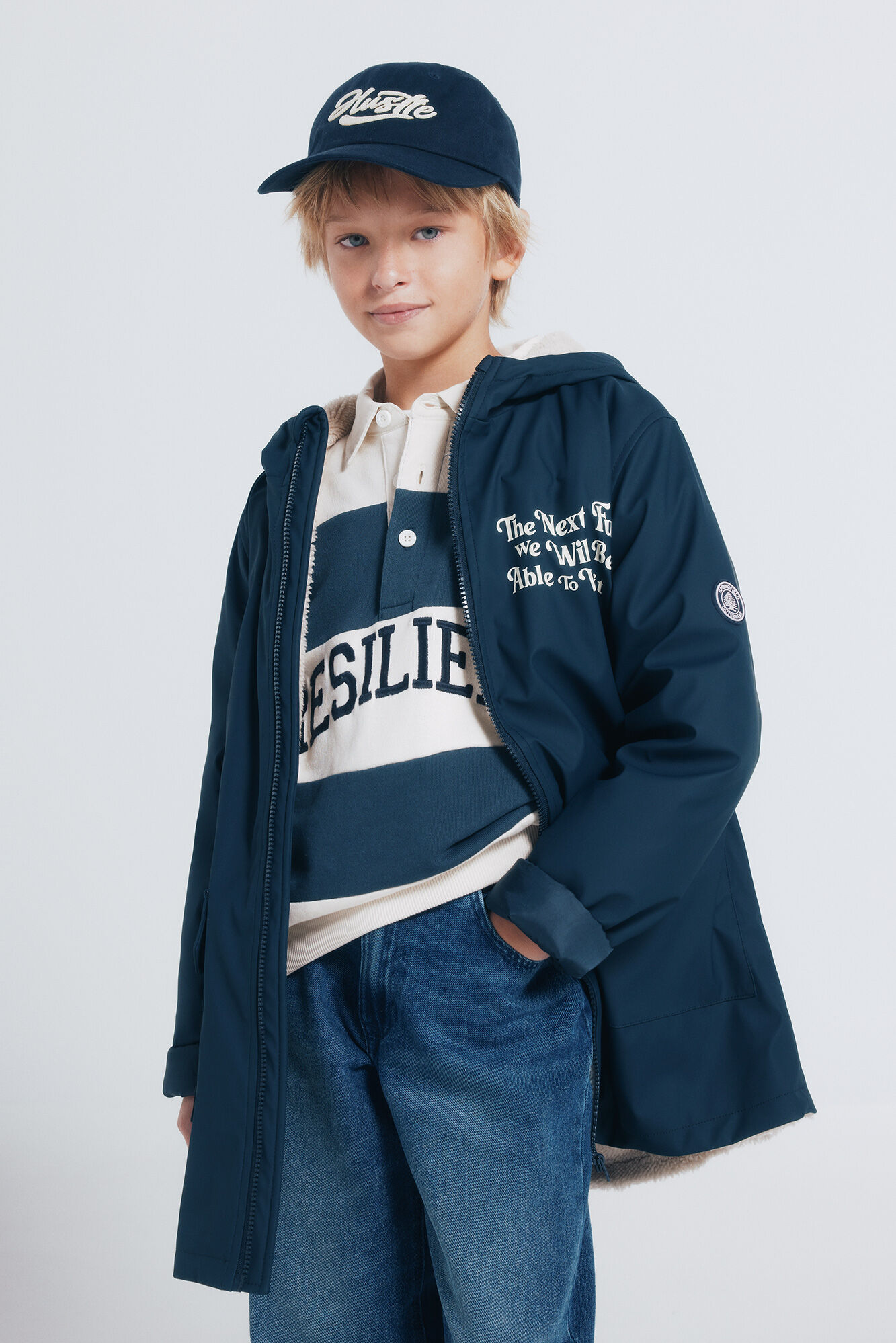 Springfield Kids Parka azul marinho com frase para crian&ccedil;a