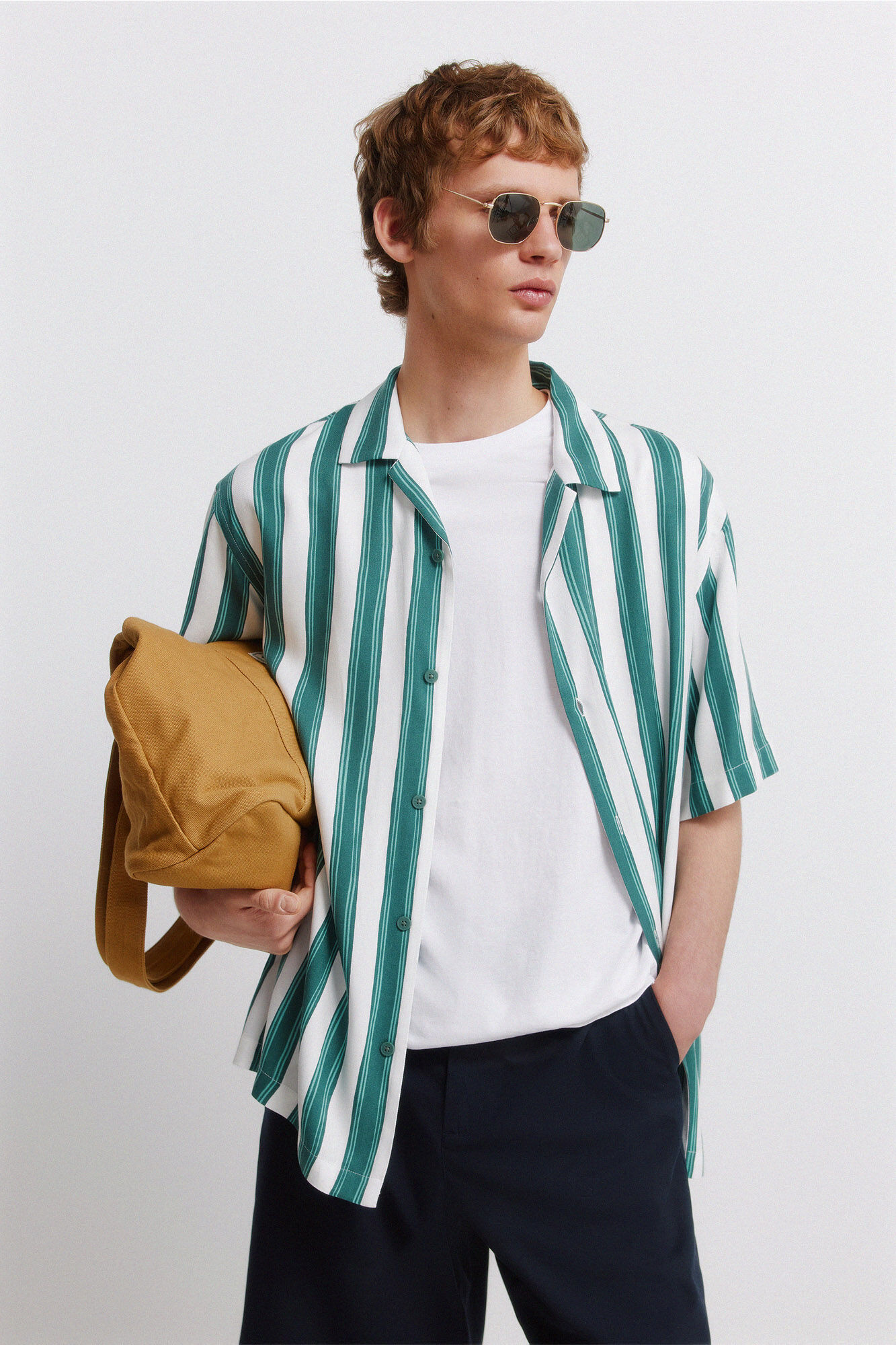 Springfield Striped viscose short sleeve shirt