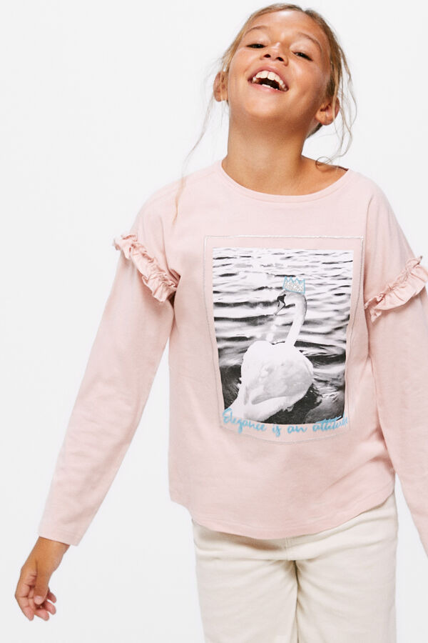 Springfield Camiseta cisne niña rosa