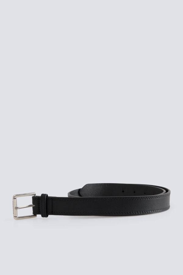Springfield Faux leather topstitched belt black