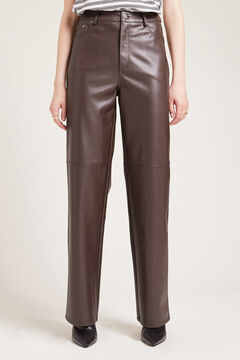 Springfield Faux leather straight leg trousers camel