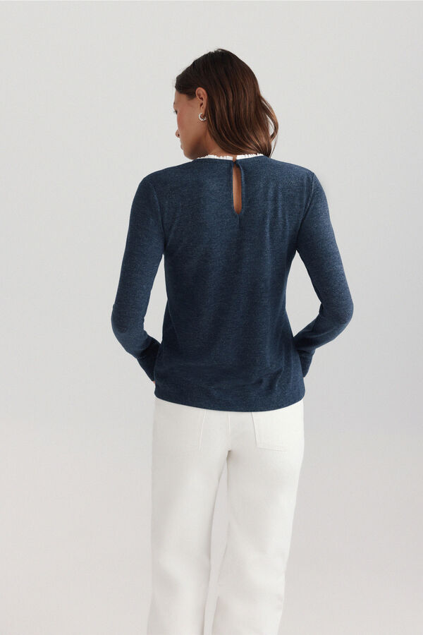 Springfield Bimaterial long sleeve neck T-shirt blue