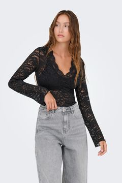 Only Top de encaje manga larga