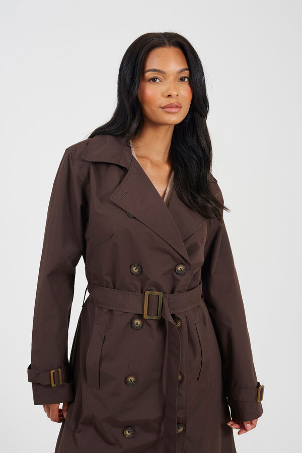 Brave Soul Long belted trench coat nude